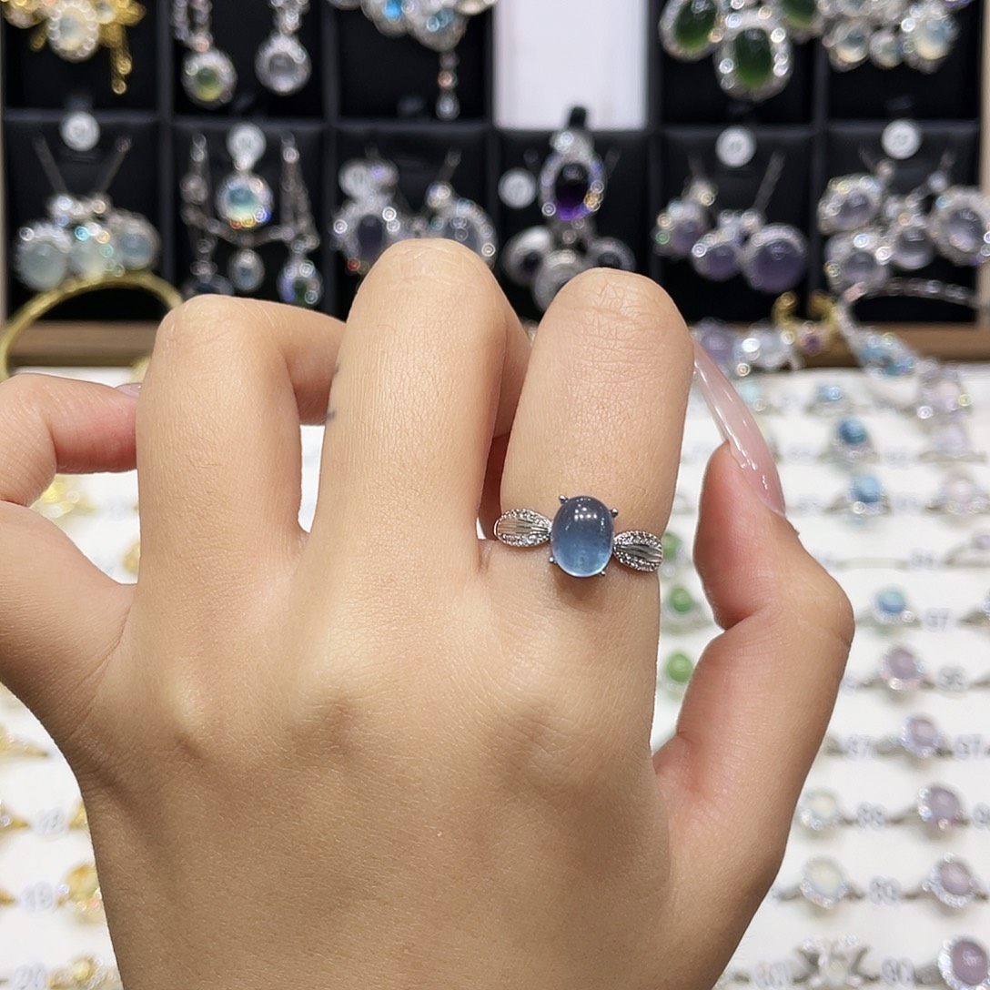 蛋***酥海蓝宝石银S925镶嵌戒圈