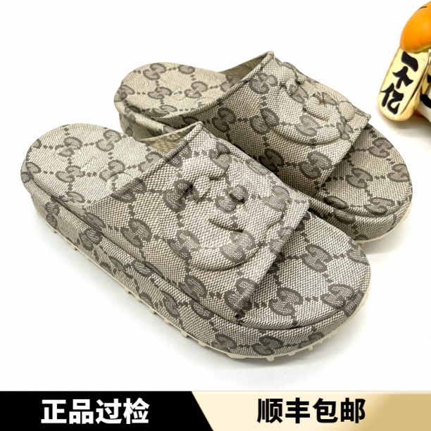 未使用 GUCCI/古驰 乌木色 全新经典老花 厚底 时尚拖鞋 多尺码