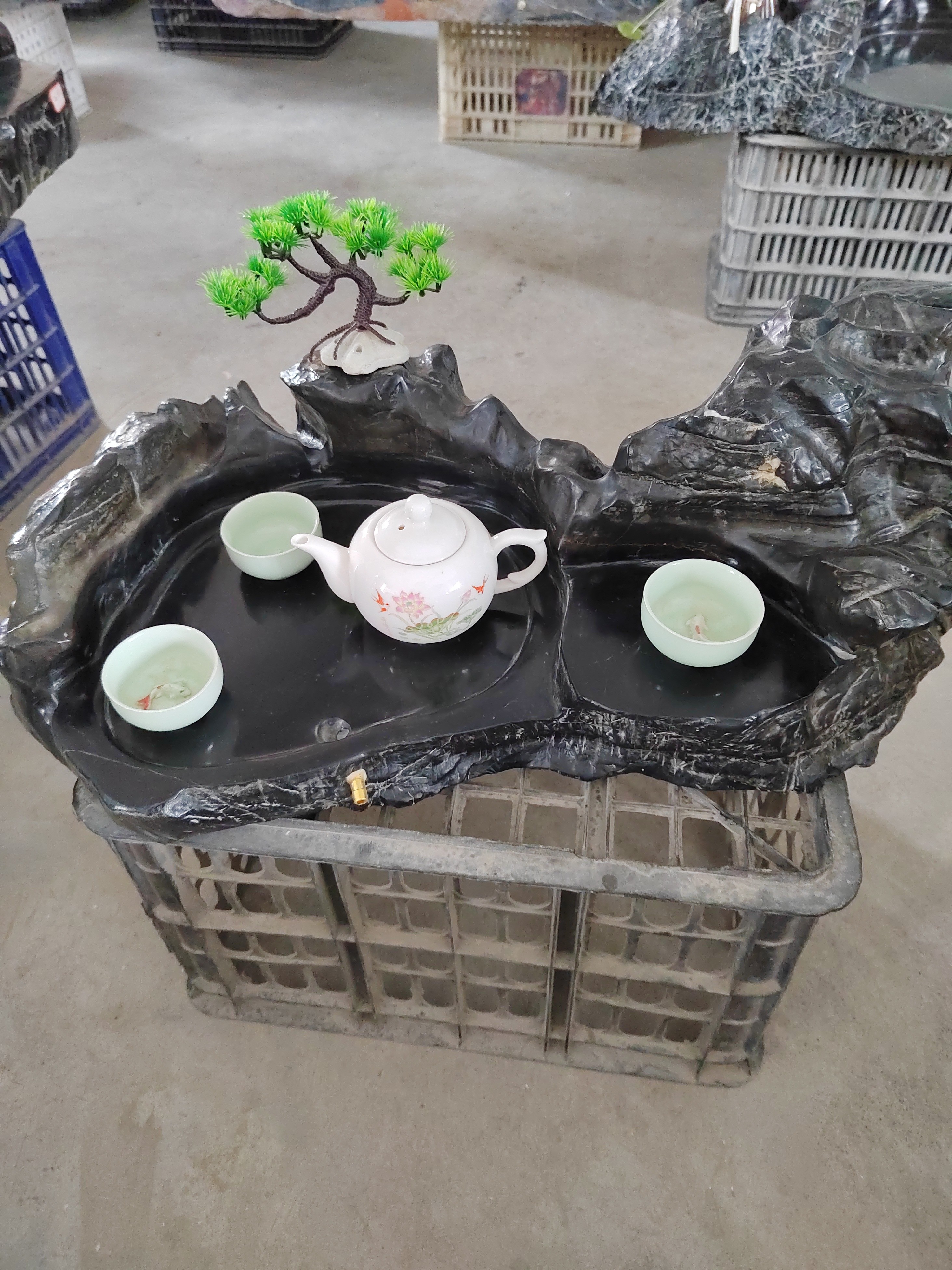 灵璧石，磬石茶盘，喝茶赏石为一体长60宽32