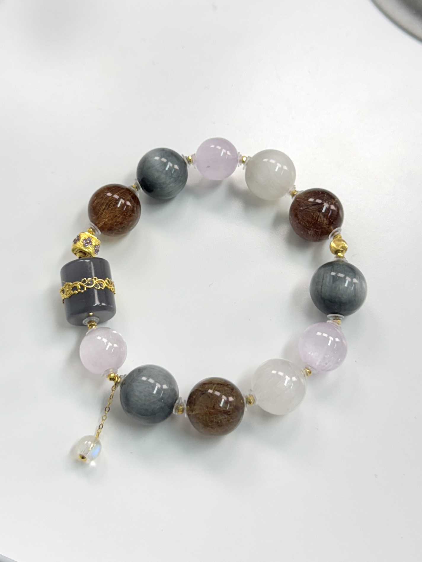 天然兔毛紫锂辉18k金设计款手串