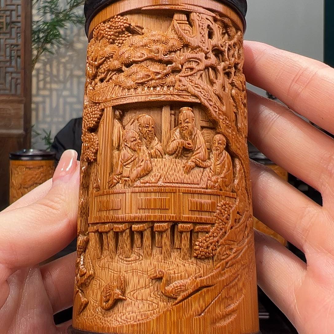 竹竹雕兰亭茶叶罐