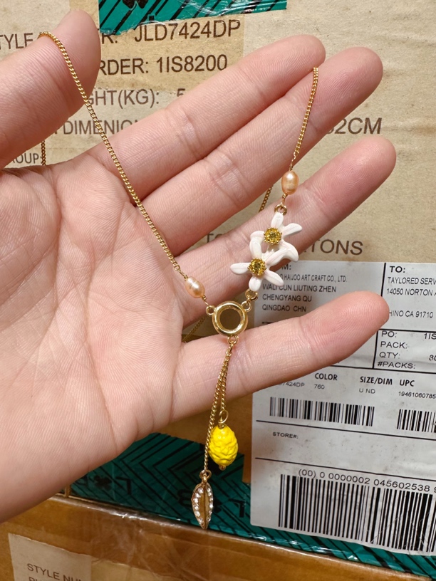 铜合金珐琅项链 花朵宝石柠檬项链百搭小众链子饰品颈链锁骨链