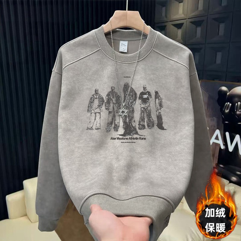 男士2025美式休闲扎染卫衣加绒男秋冬季加厚保暖重磅5D印花上衣