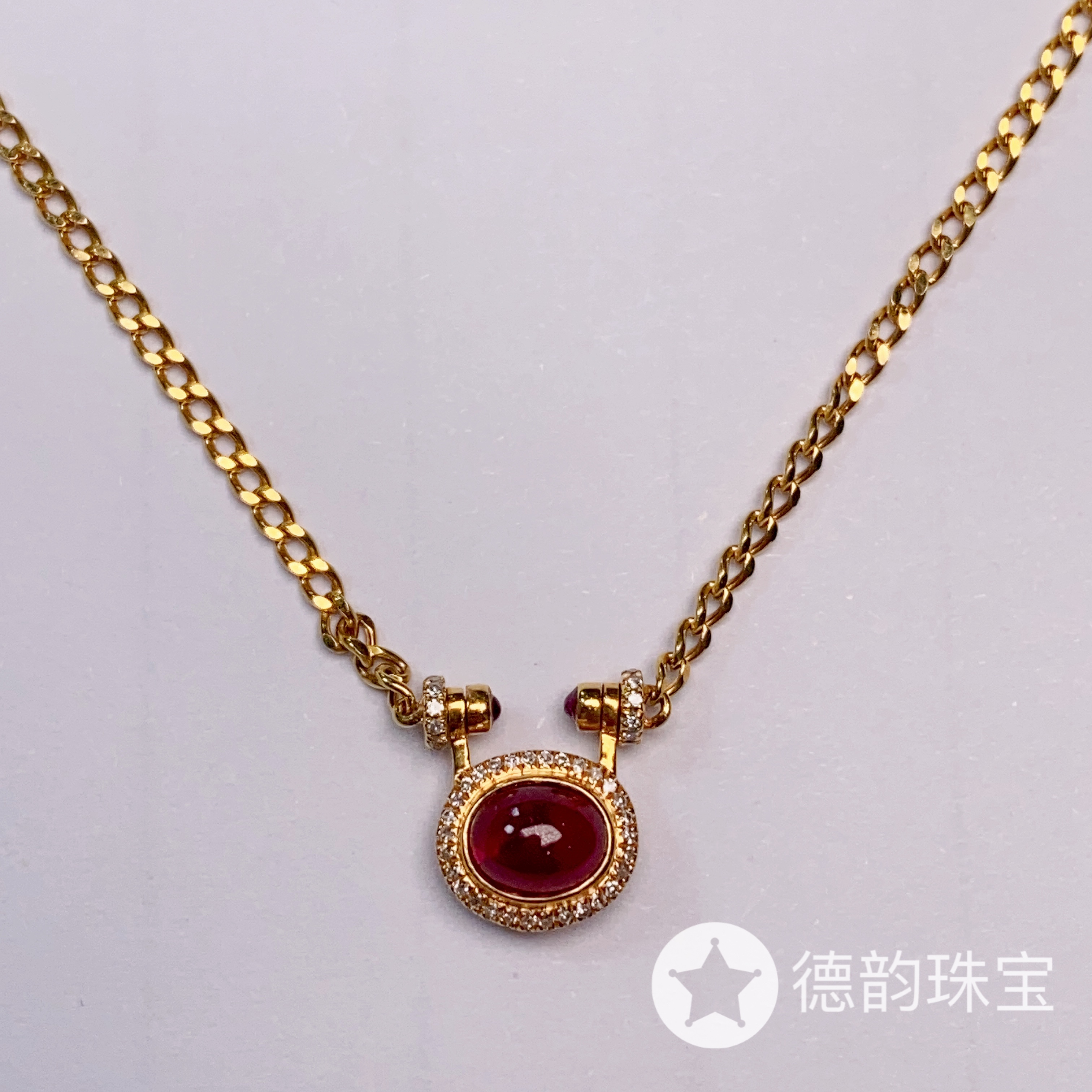 18k金黄金镶嵌天然红宝石项链