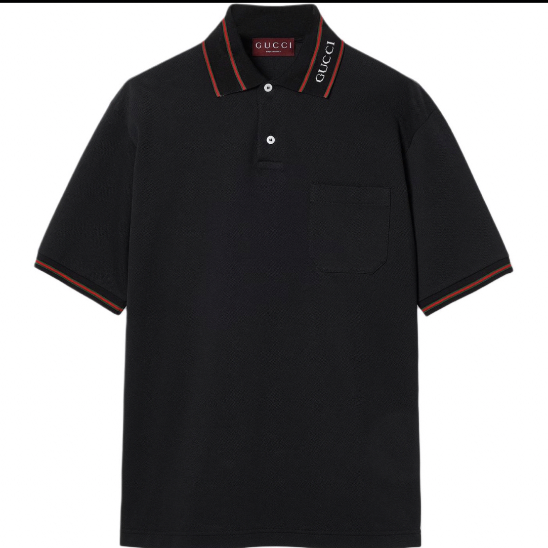 未使用 GUCCI/古驰 领口条纹撞色字母刺绣直筒短袖Polo衫