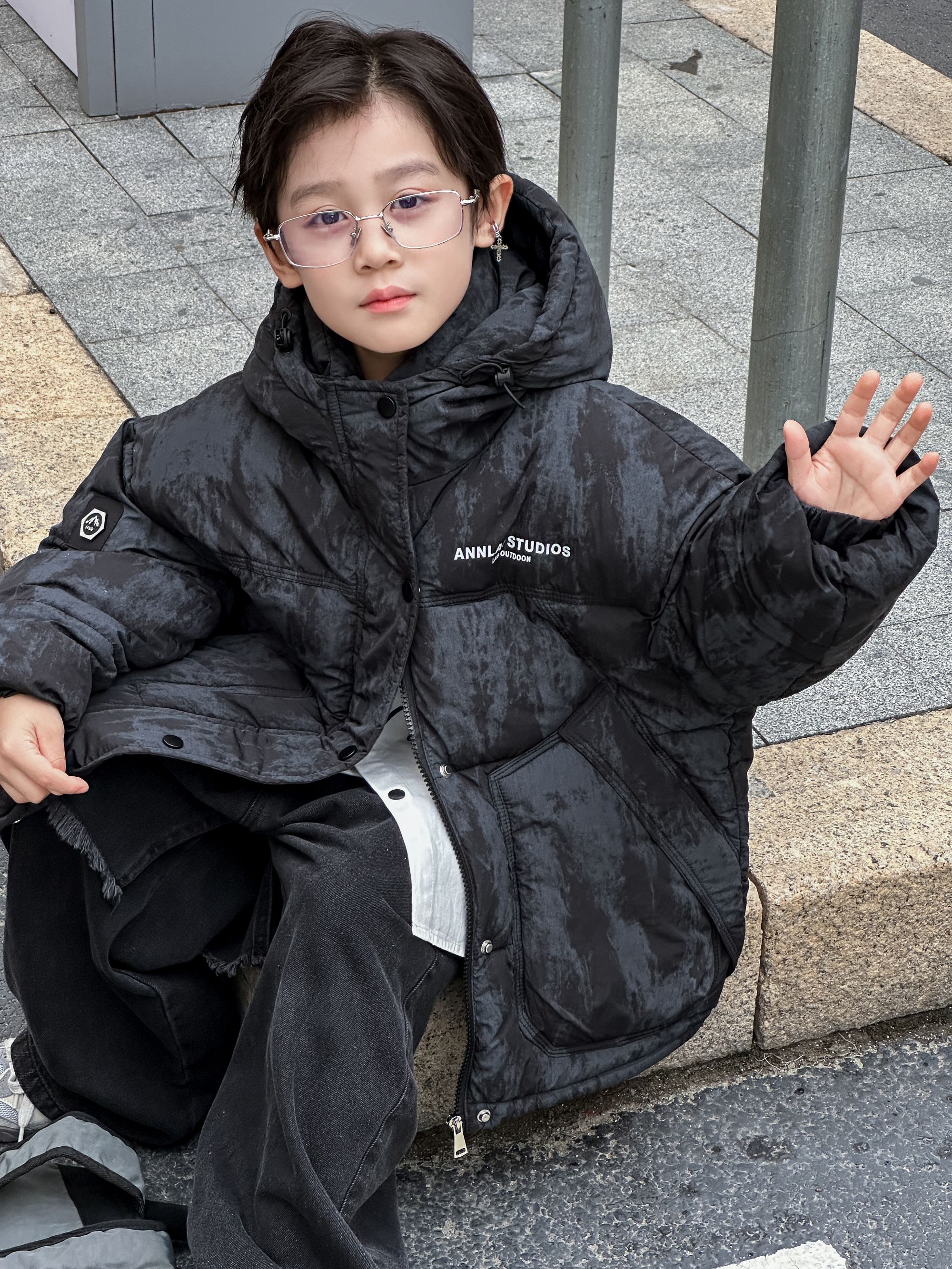 男童加厚字母拉链时尚冬装连帽中大童棉服洋气宝宝冬季儿童花布款