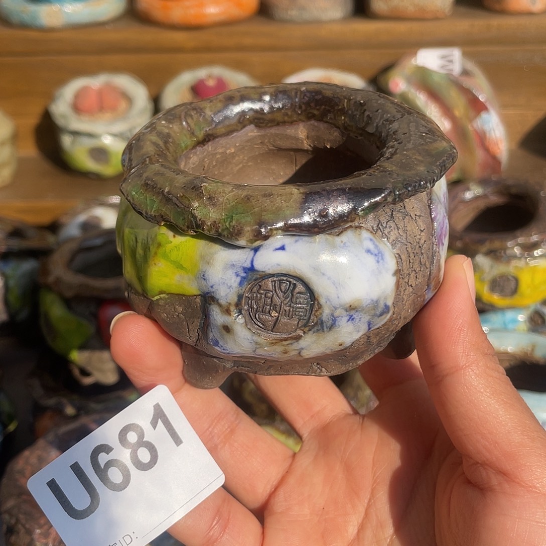 坛子姐花盆 孤品油画山石小包子内口5