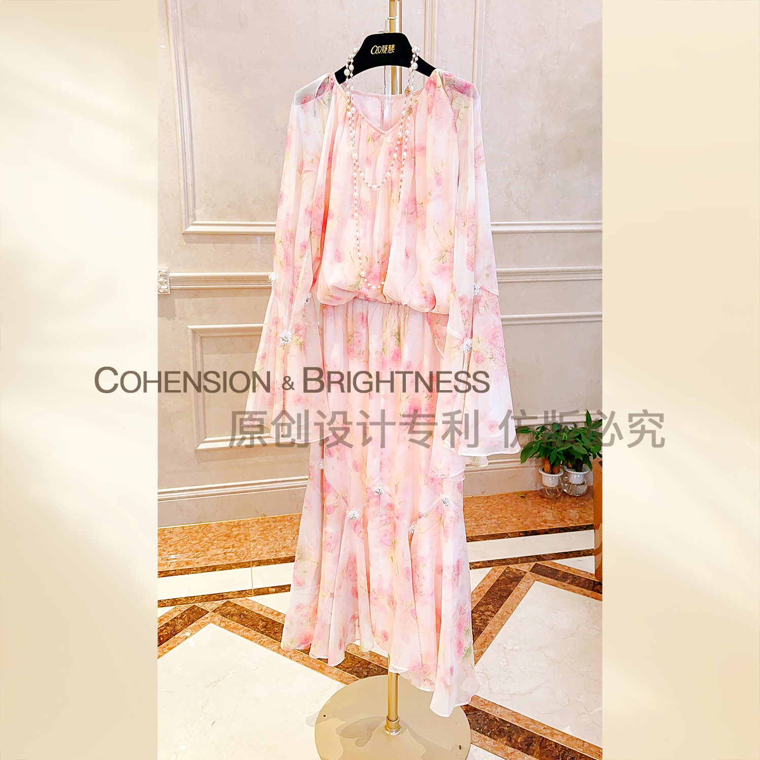 凝慧真的好【迷雾生花】夏季桑蚕丝仙气印花上衣+半身裙套装TR301