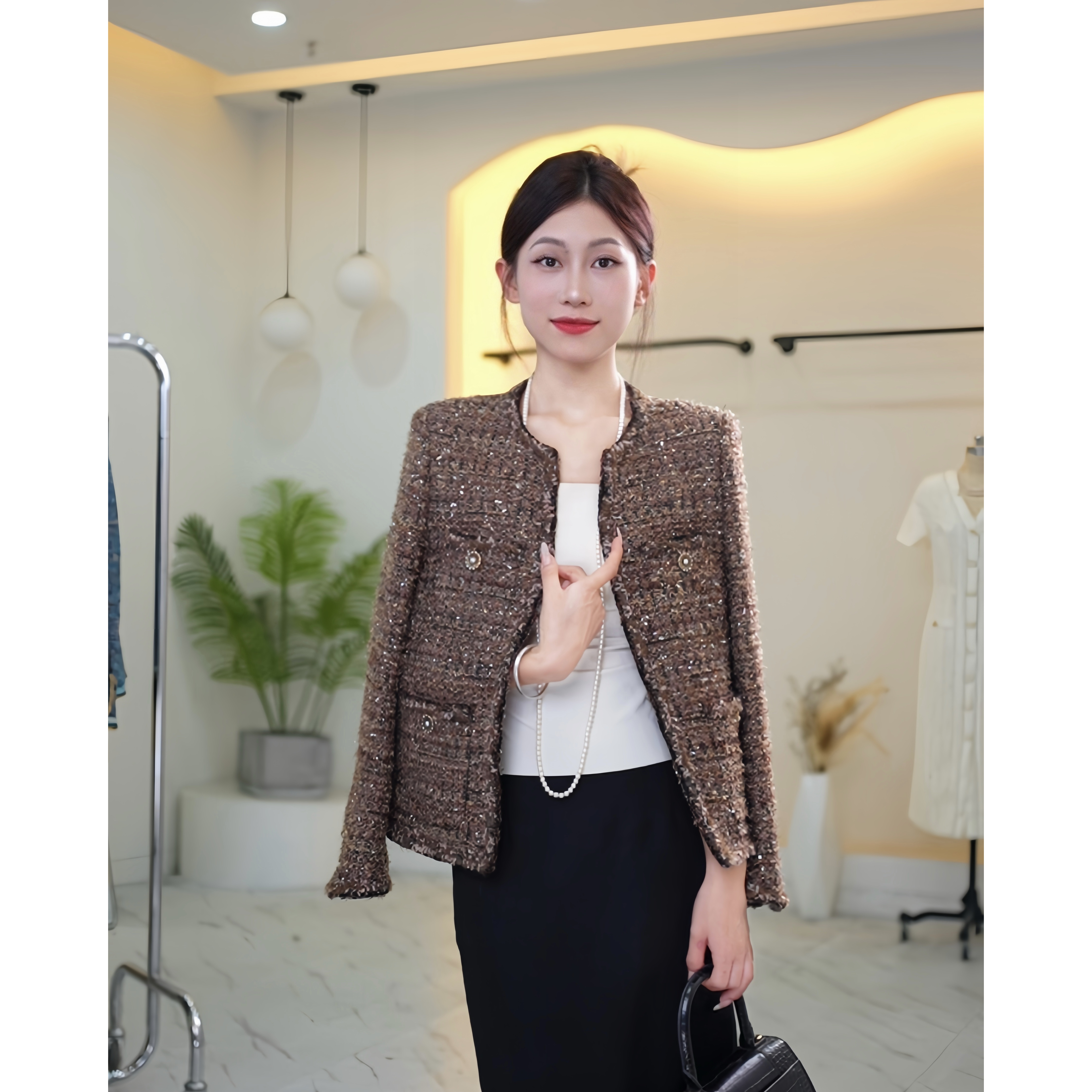 (咖啡）2025秋季新款名媛显瘦千金小香风外套女