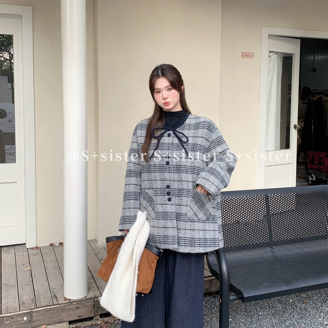 S+欧货高级感棉服女冬季宽松显瘦小香风无领外套时尚棉衣