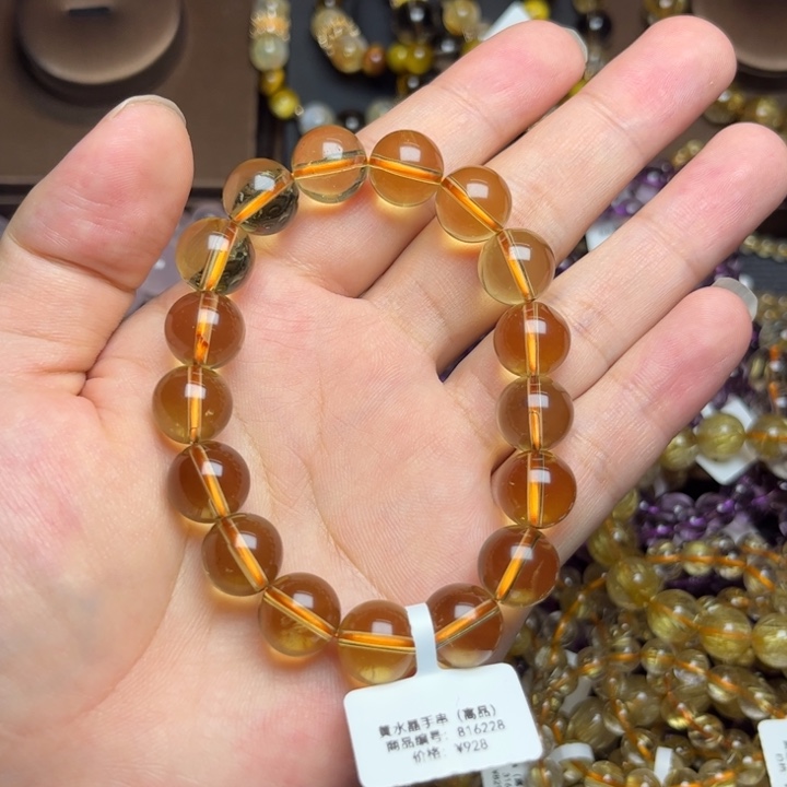 黄晶手串未镶嵌风****k黄水晶12mm高品