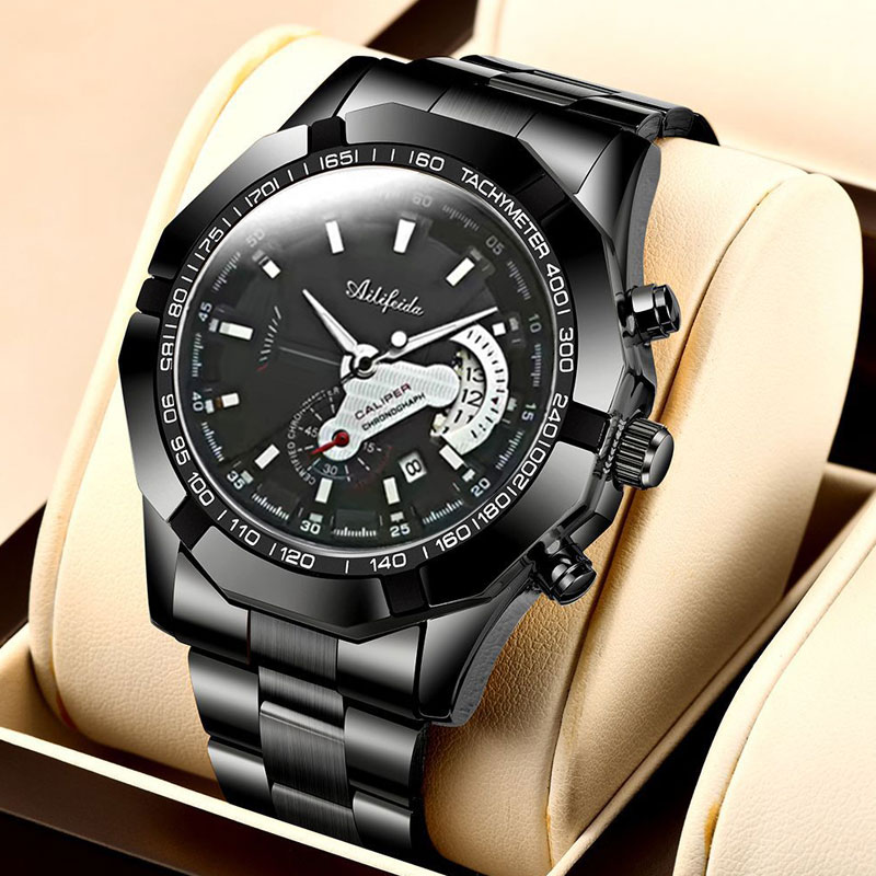 【专柜正品】经典全黑海马大表盘时尚手表男士大背透防水夜显单