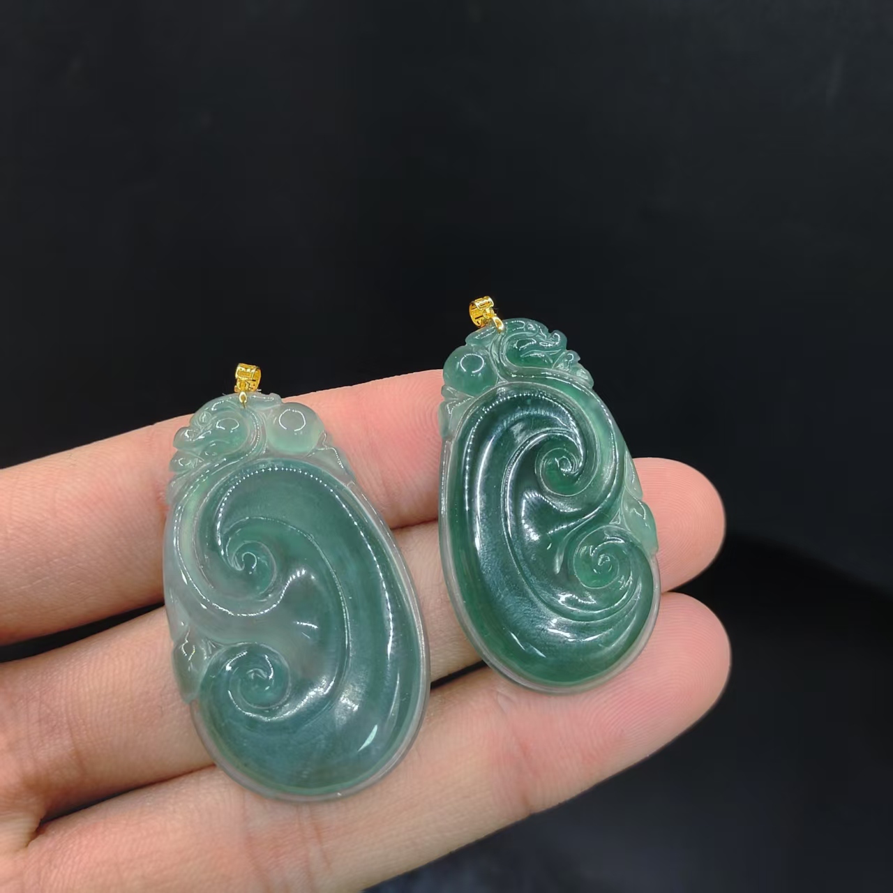 【龙龙严选】18k金翡翠如意吊坠DDL【多样性发其一】约35-21-4mm