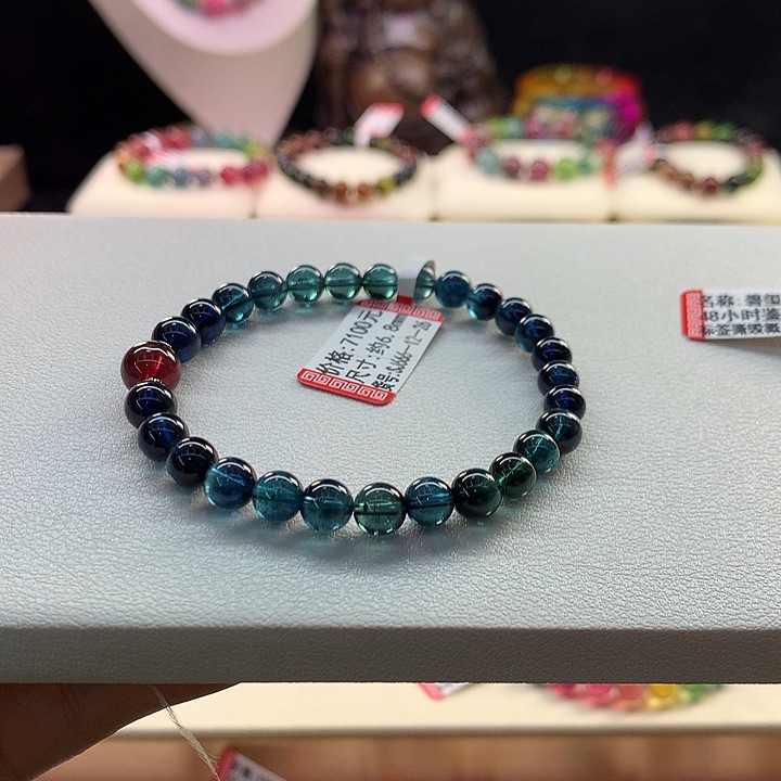 蓝色碧玺手链未镶嵌w*蓝色手串6.8mm