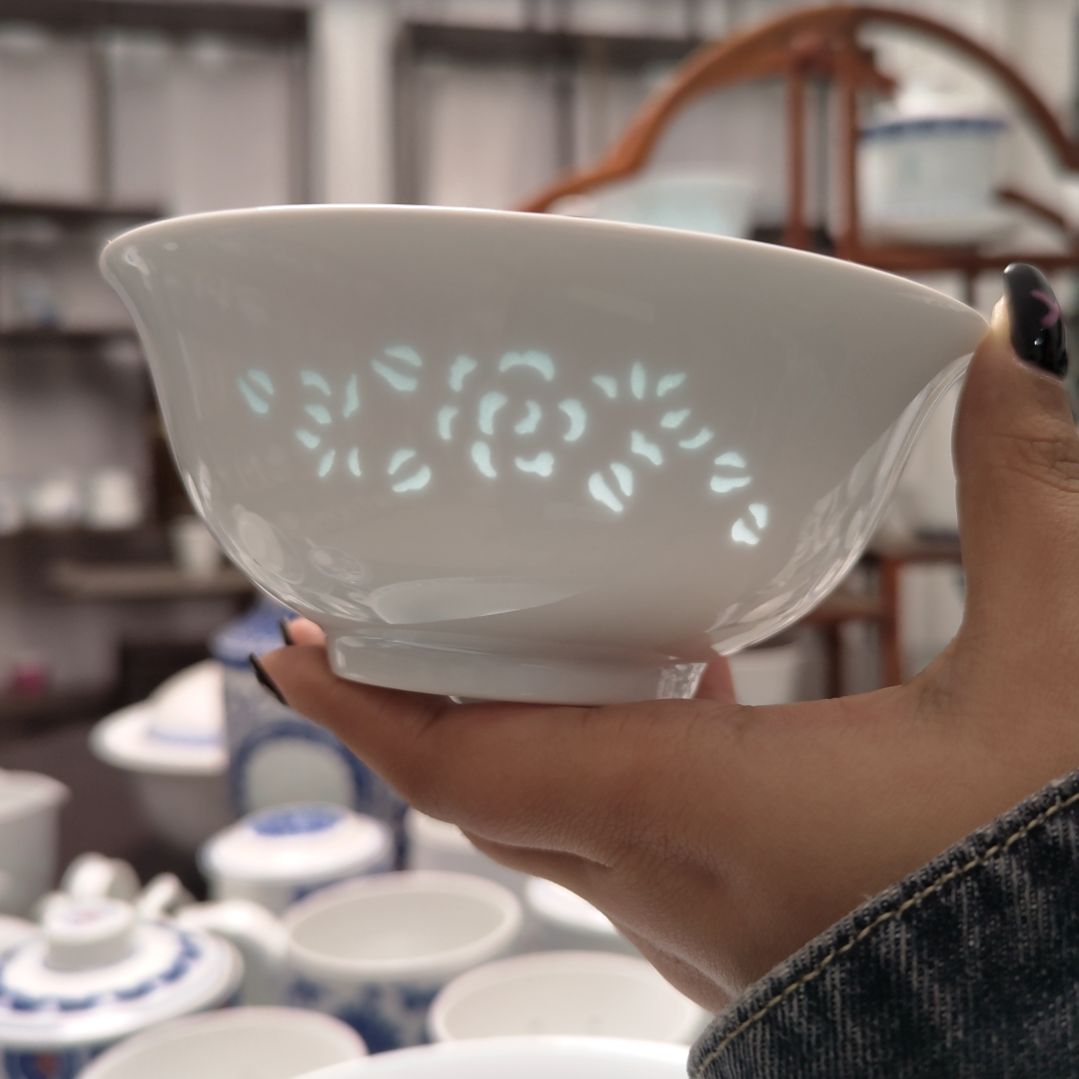 陶瓷青釉玉牡丹5寸饭碗一个