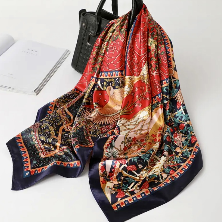 d12【90方巾 蓝色发米树】90*90方巾显白洋气时尚百搭春季围巾199月