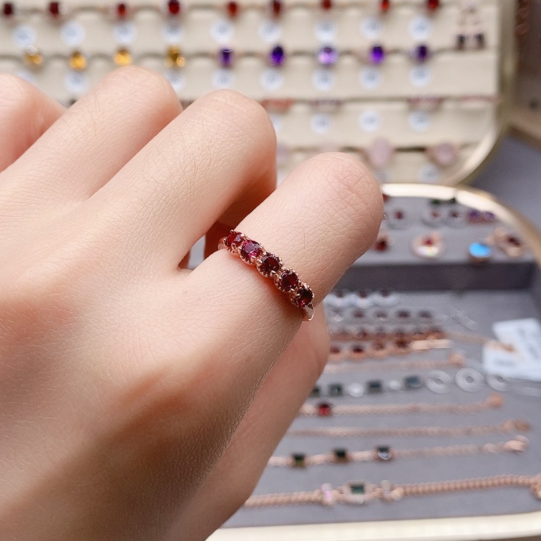 石榴石戒指银S925镶嵌戒指