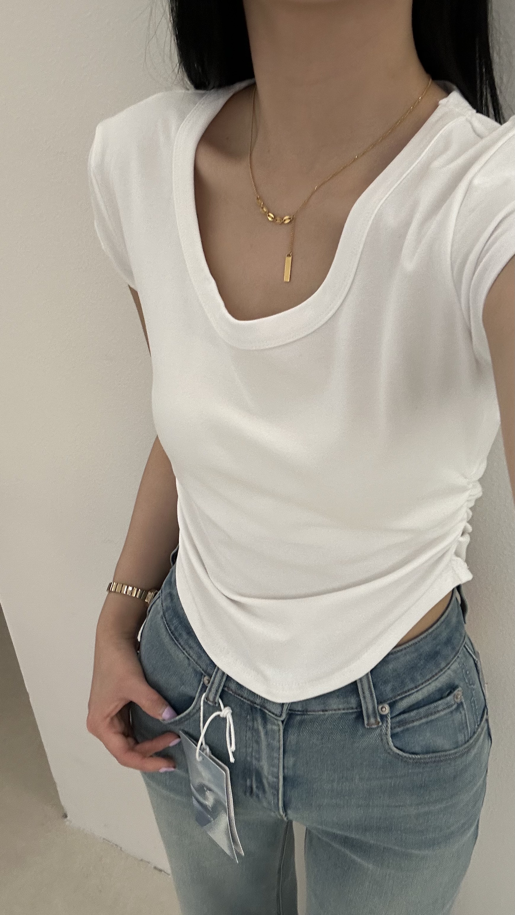 圆领纯色常规短袖长袖T恤时尚宽松型套装刺绣内搭