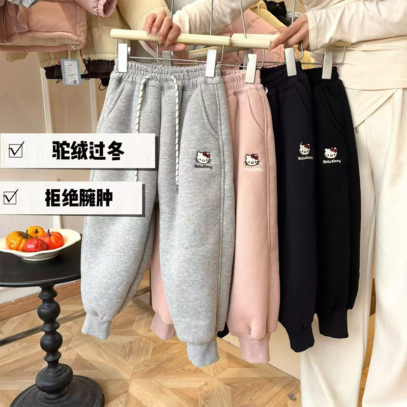 女童加绒加厚过冬刺绣kt卫裤Q2502140-1