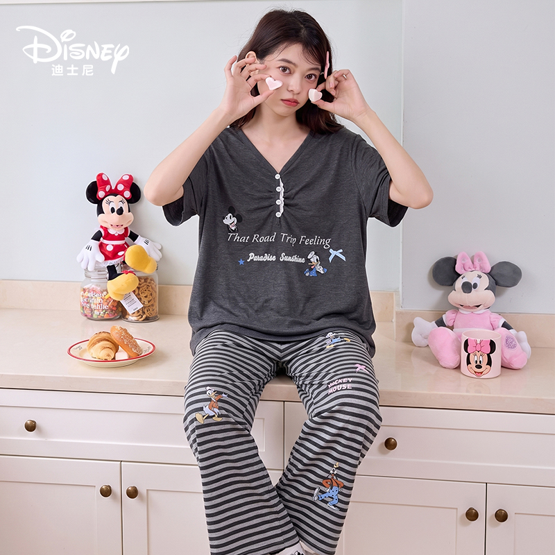 Disney/迪士尼天丝莱赛尔夏季短袖长裤韩版复古简约家居服0464