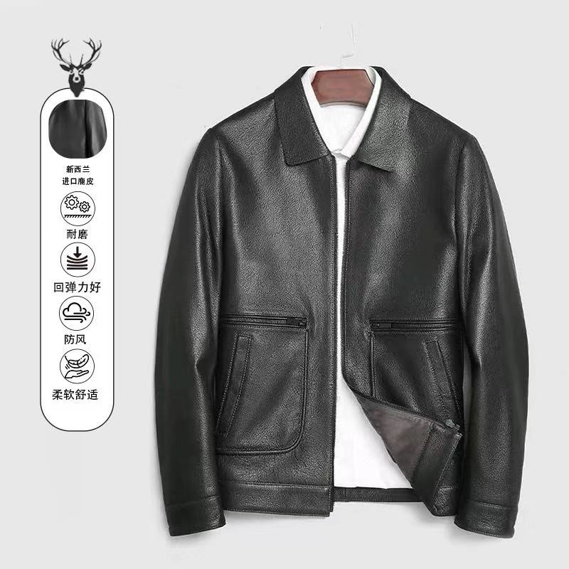 WW-【蔚蓝牧野】-302-2025新西兰鹿皮原纹翻领真皮外套