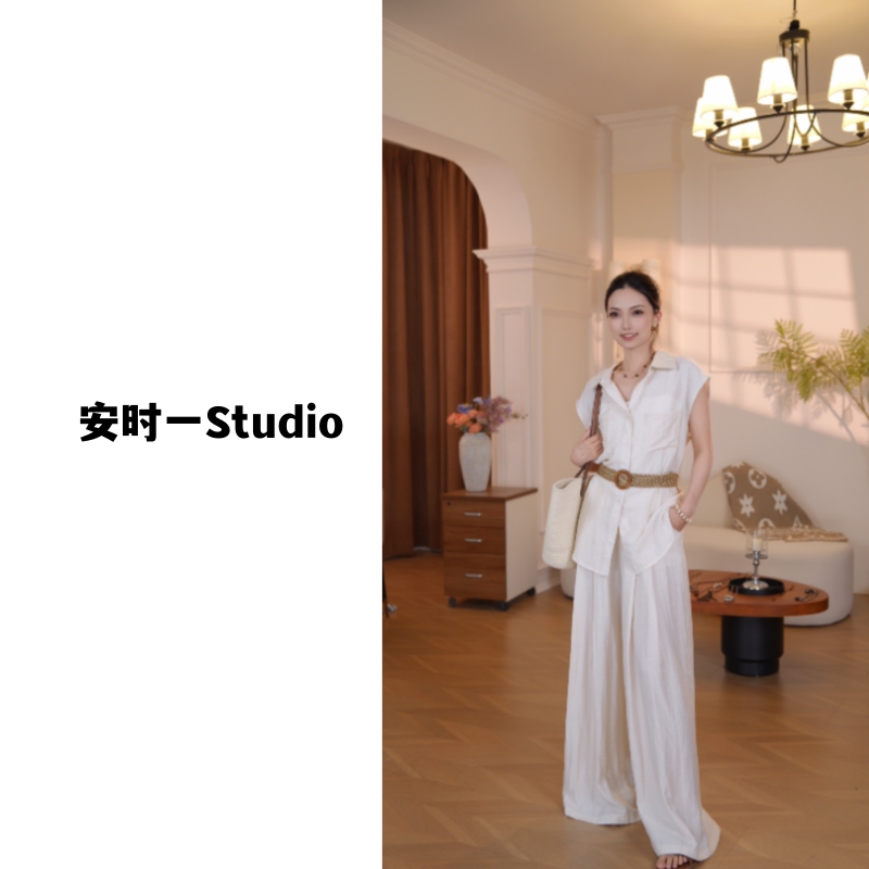 轻熟风无袖衬衫高级感阔腿裤套装气质时尚休闲高级夏季设计师
