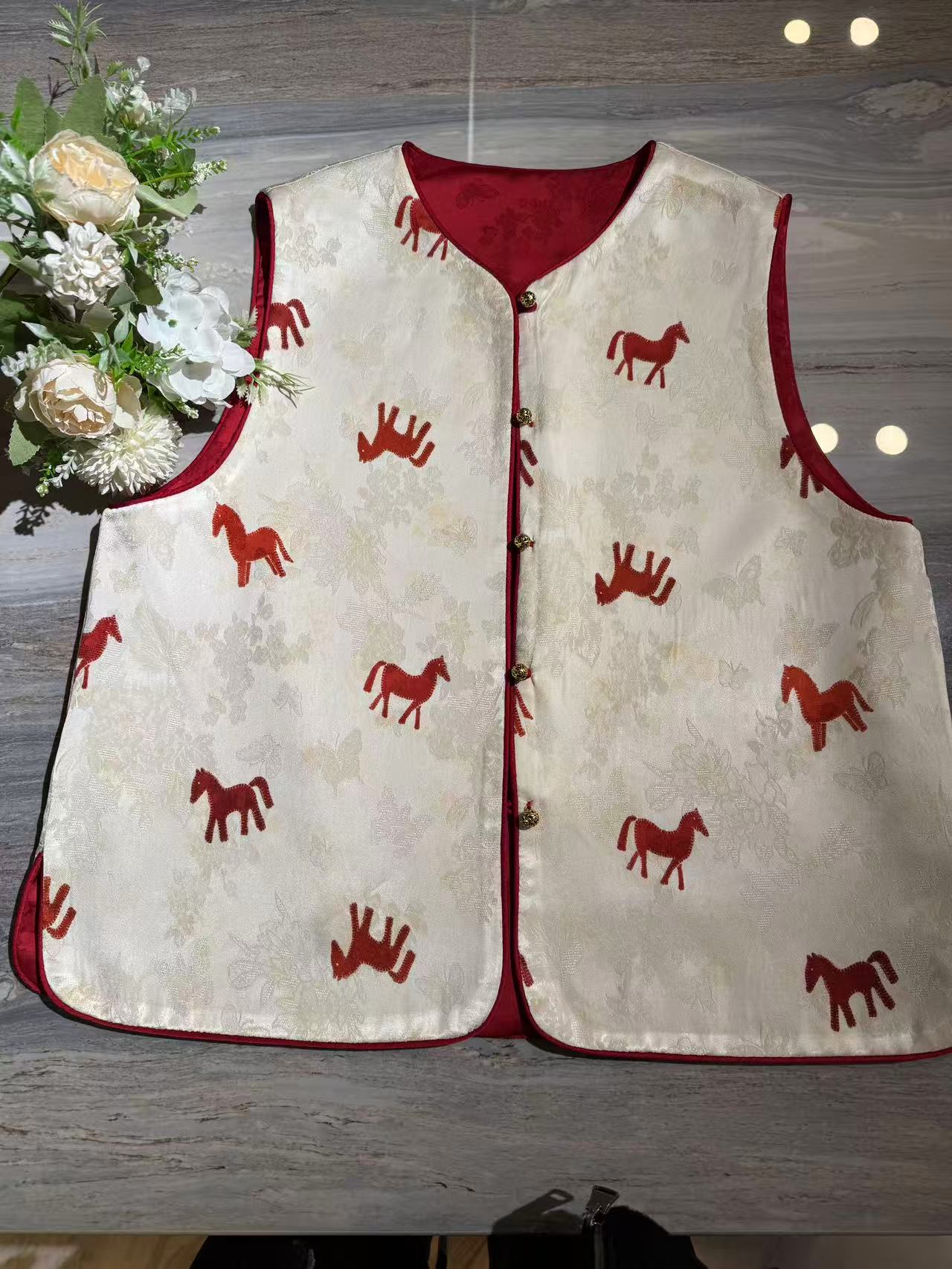 西湖的春天马到成功H89T868新中式双面穿背心外穿国风马甲