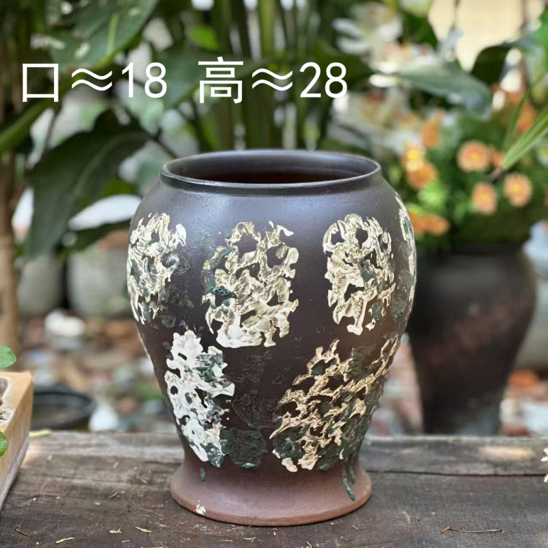宜兴全产地 紫砂花盆人鱼造型透气 侘寂风格老庄落地花盆1个