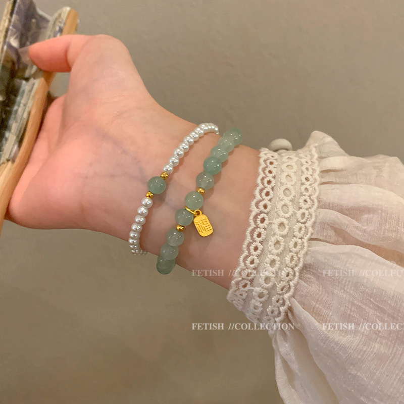 铜合金玻璃手链 H406时尚轻奢气质百搭ins简约精致弹力绳手串