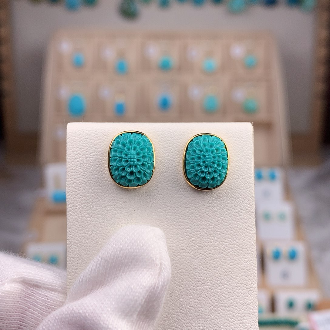 绿松石耳饰18K金镶嵌