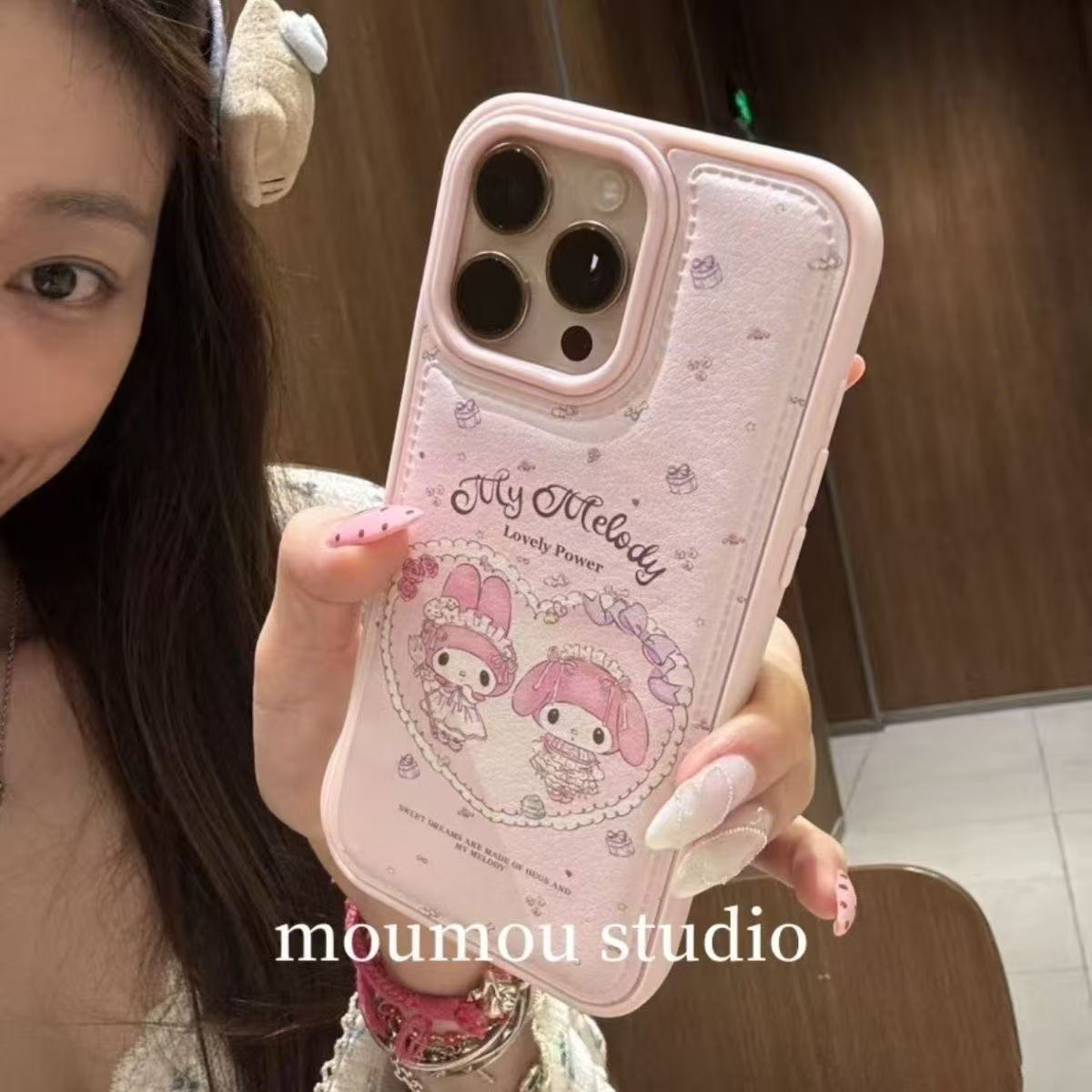 美乐蒂皮纹壳适用苹果17手机壳13/14ProMax卡通iPhone16/INS风17P