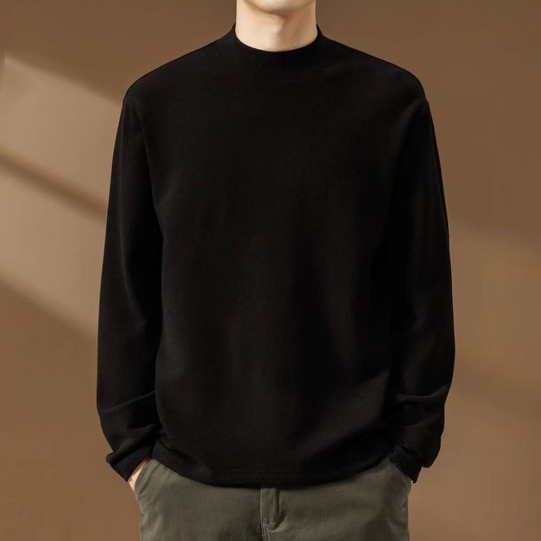 半高领打底衫男宽松白色秋冬季保暖中领秋衣内搭双面德绒卫衣