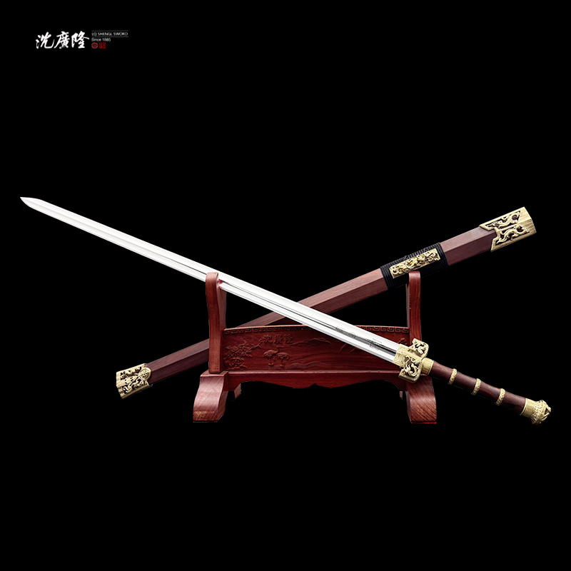 龙泉沈广隆-沈州作品纯钧剑 血檀木 黄铜 花纹钢 宝剑 未开刃