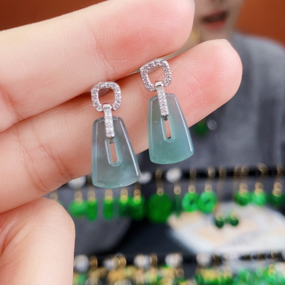 翡翠银S925镶嵌耳饰