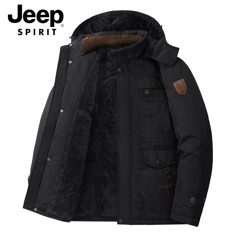 JEEPSPIRIT吉普冬季棉衣加厚加绒夹克外套男士防风防水外套棉袄