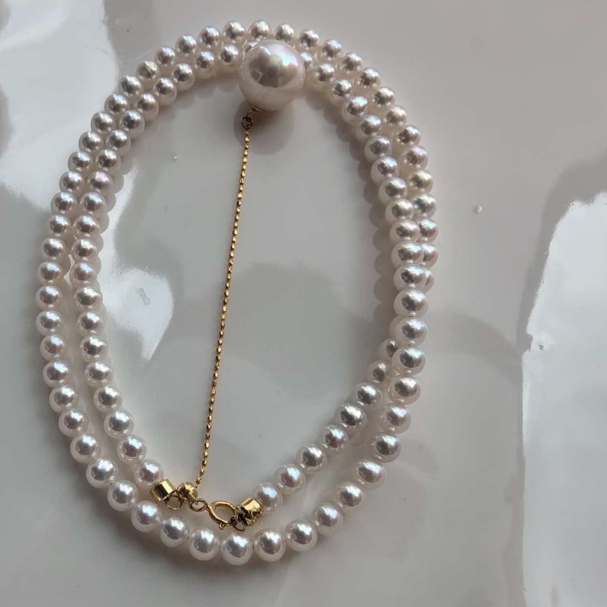 天然淡水Baby珠18K金抽拉项链5A极光几乎无瑕小灯泡项链