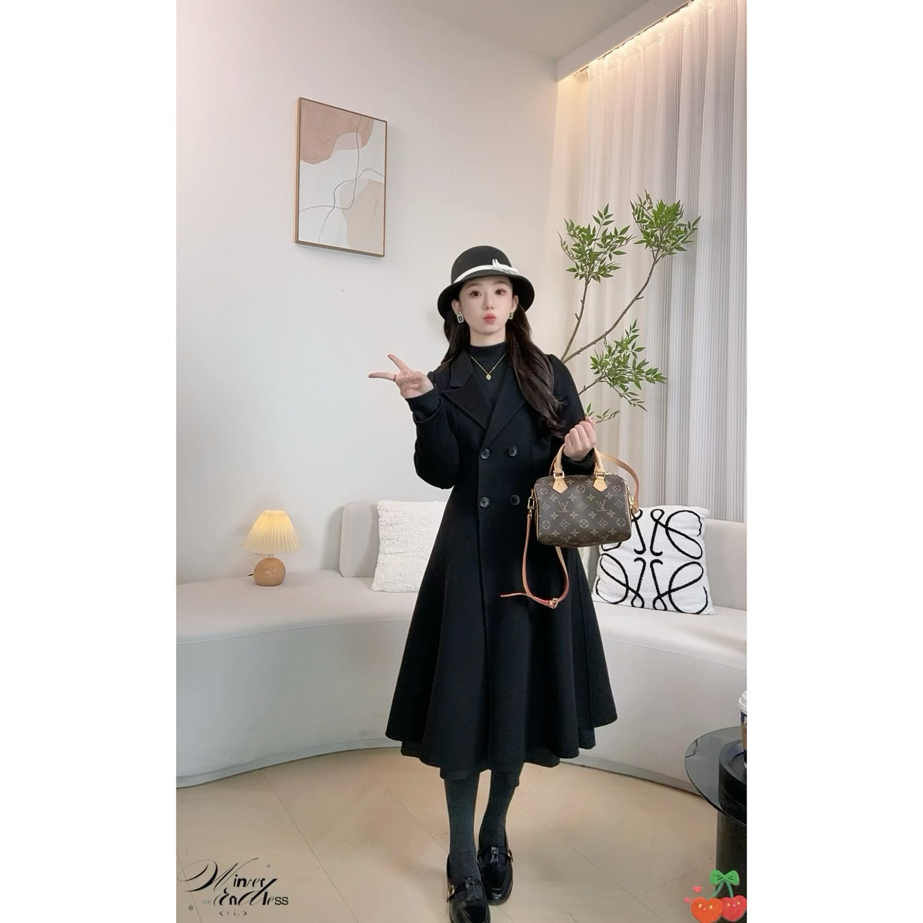 秋冬小个子赫本风高级收腰显瘦双面呢外套YR-088