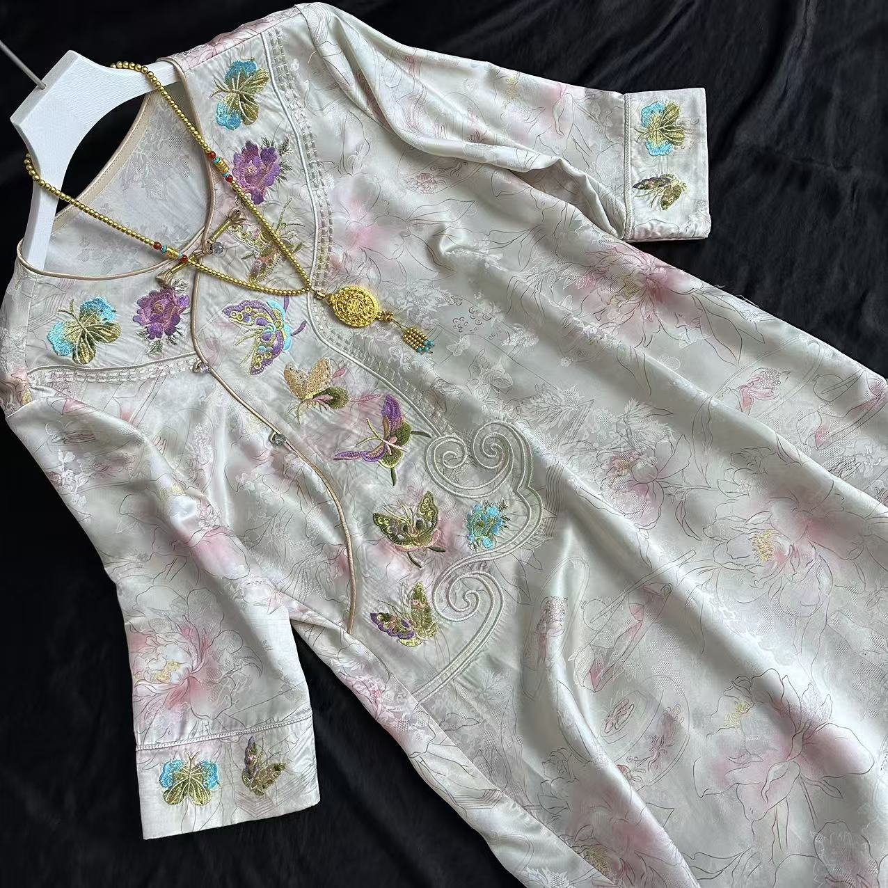 0153-常熟新中式秋季新款气质百搭显瘦老料女士连衣裙