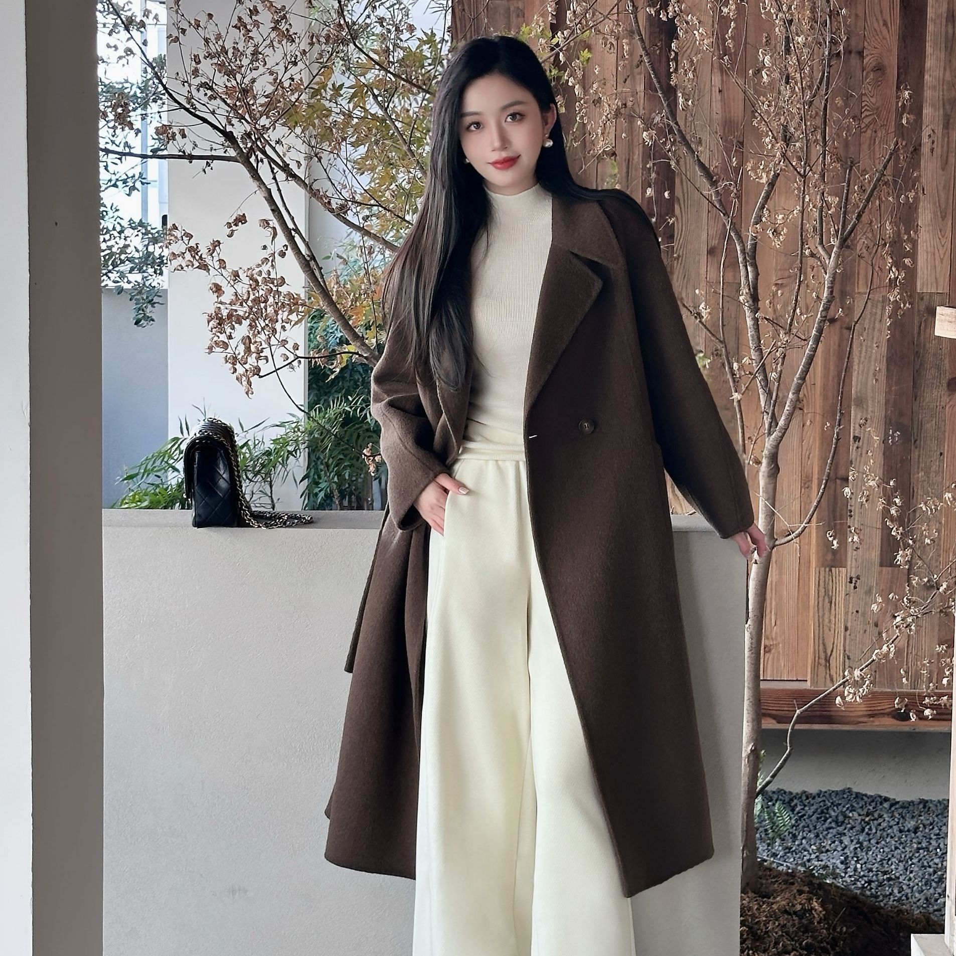 【山羊绒&绵羊毛&天丝】欧版高定静奢老钱风廓形双面大衣秋冬外套