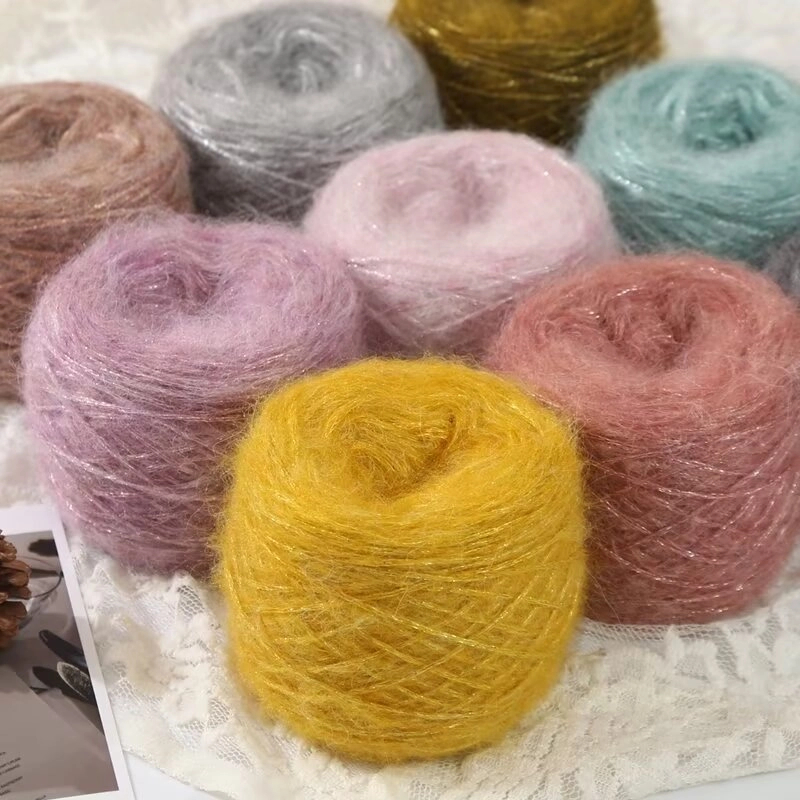 金葱马海毛毛线手编毛线团50克鎏金纱线花式线粉眼泪蓝眼泪