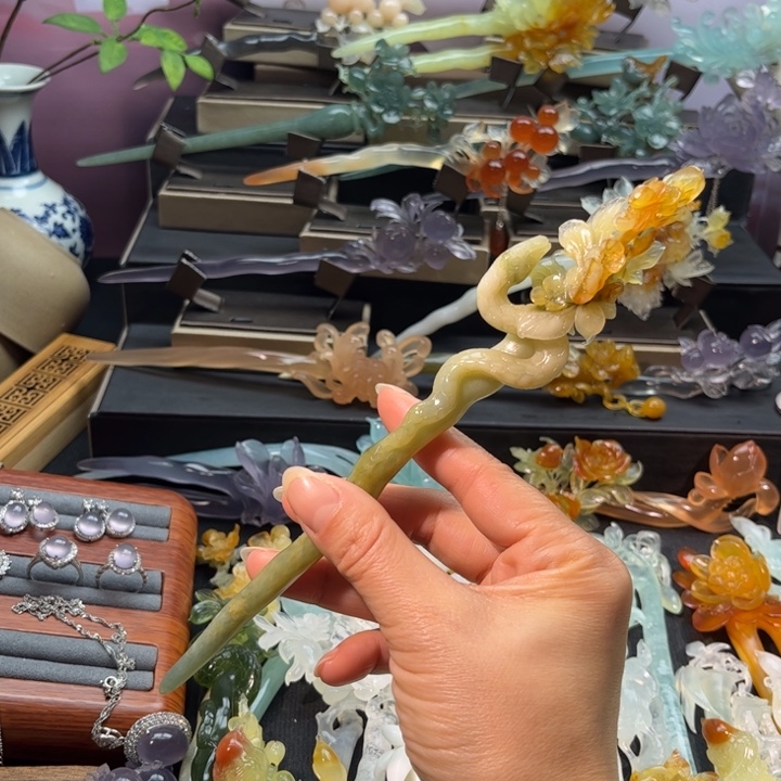 蛇纹石玉合金发饰