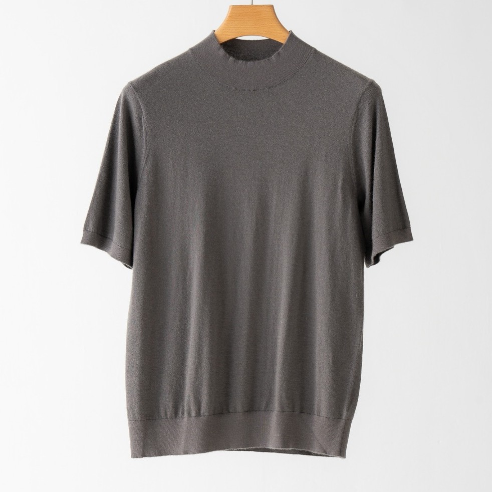 可机洗A级100%超细80支小山羊绒超精纺轻薄软糯舒适—半高领半袖