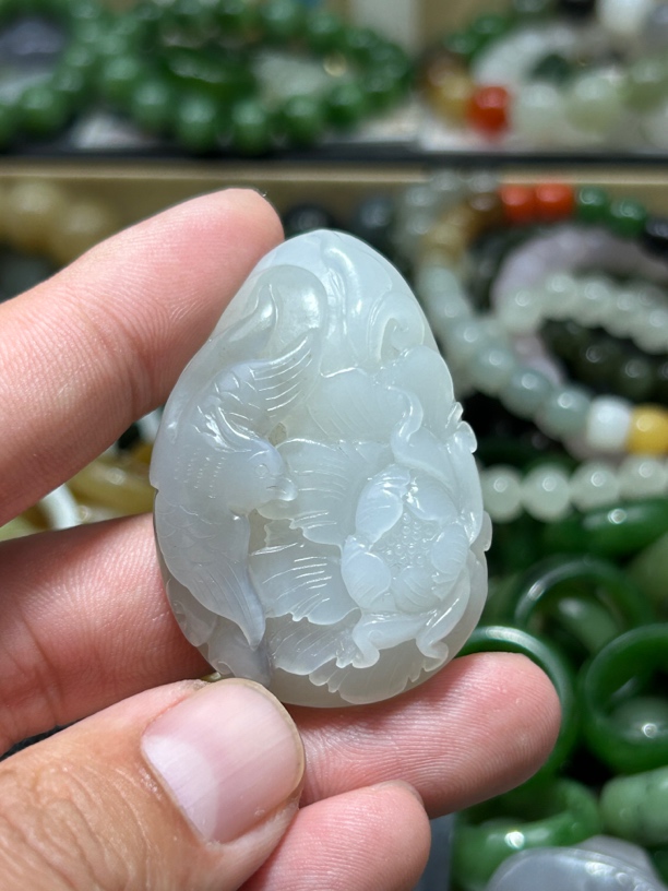 天然新疆青海野牛沟和田玉双色白烟紫喜上眉梢花开富贵吊坠男女款
