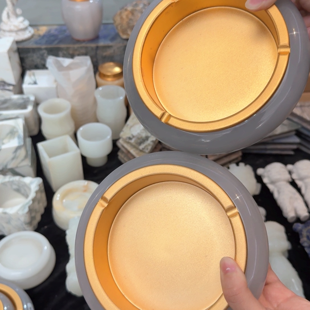 石材烟灰缸一对天然