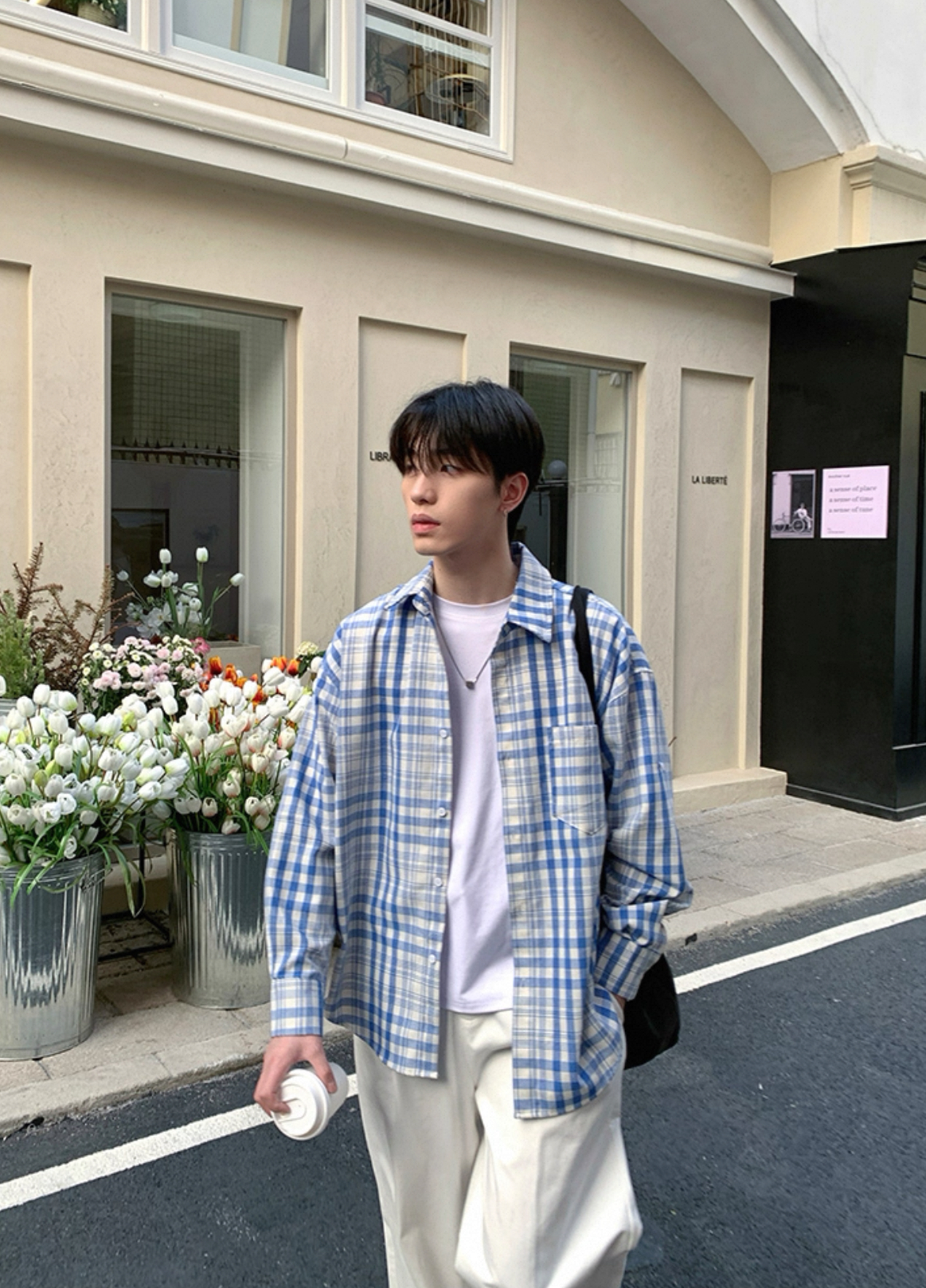 网红款男士春季休闲慵懒长袖衬衫复古撞色格子宽松衬衫男款外套