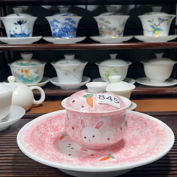 手绘兔子盖碗套装