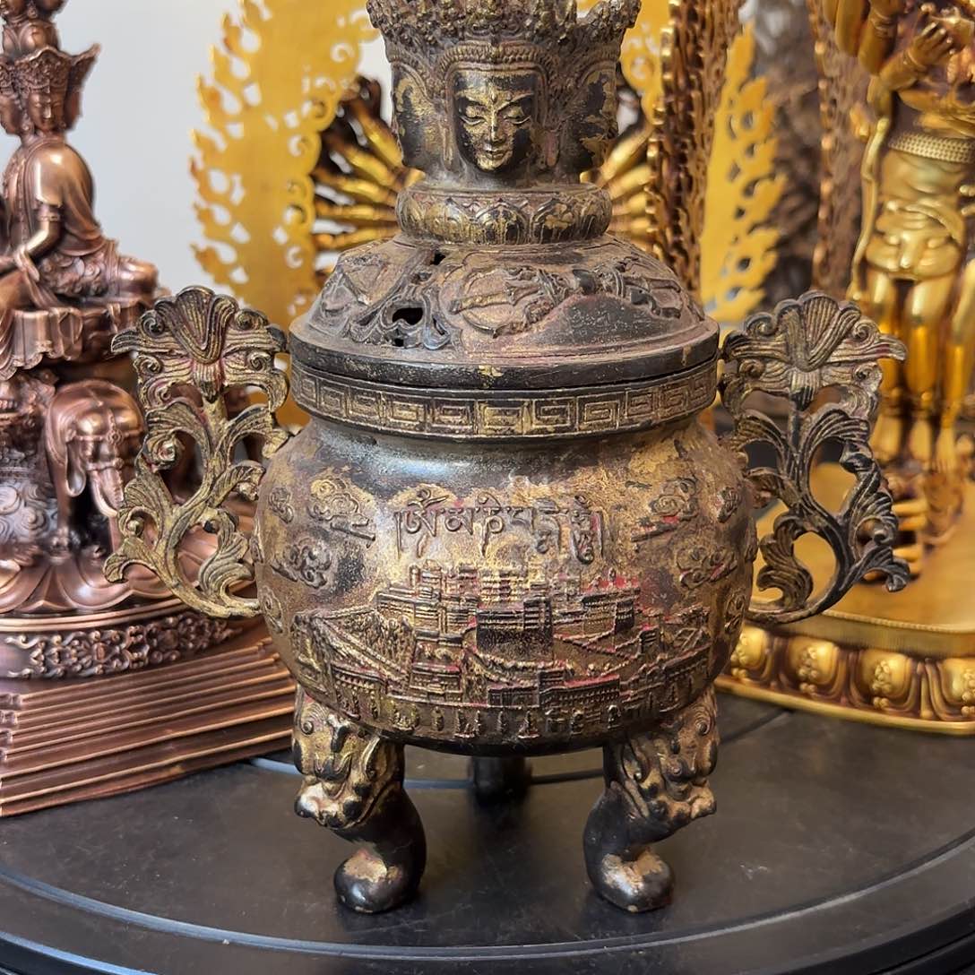 大日如来佛炉黄铜摆件