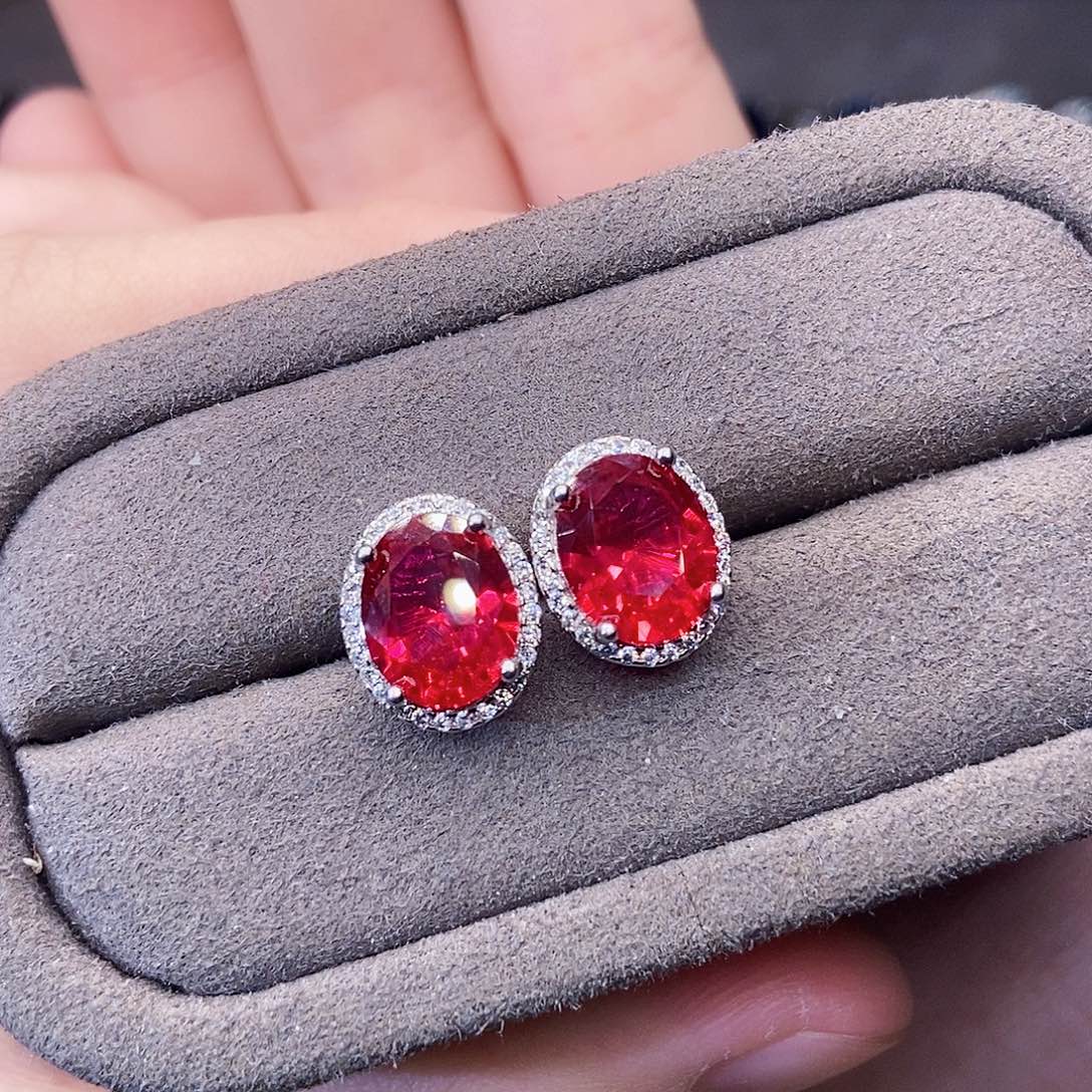 银S925镶嵌耳饰红宝石