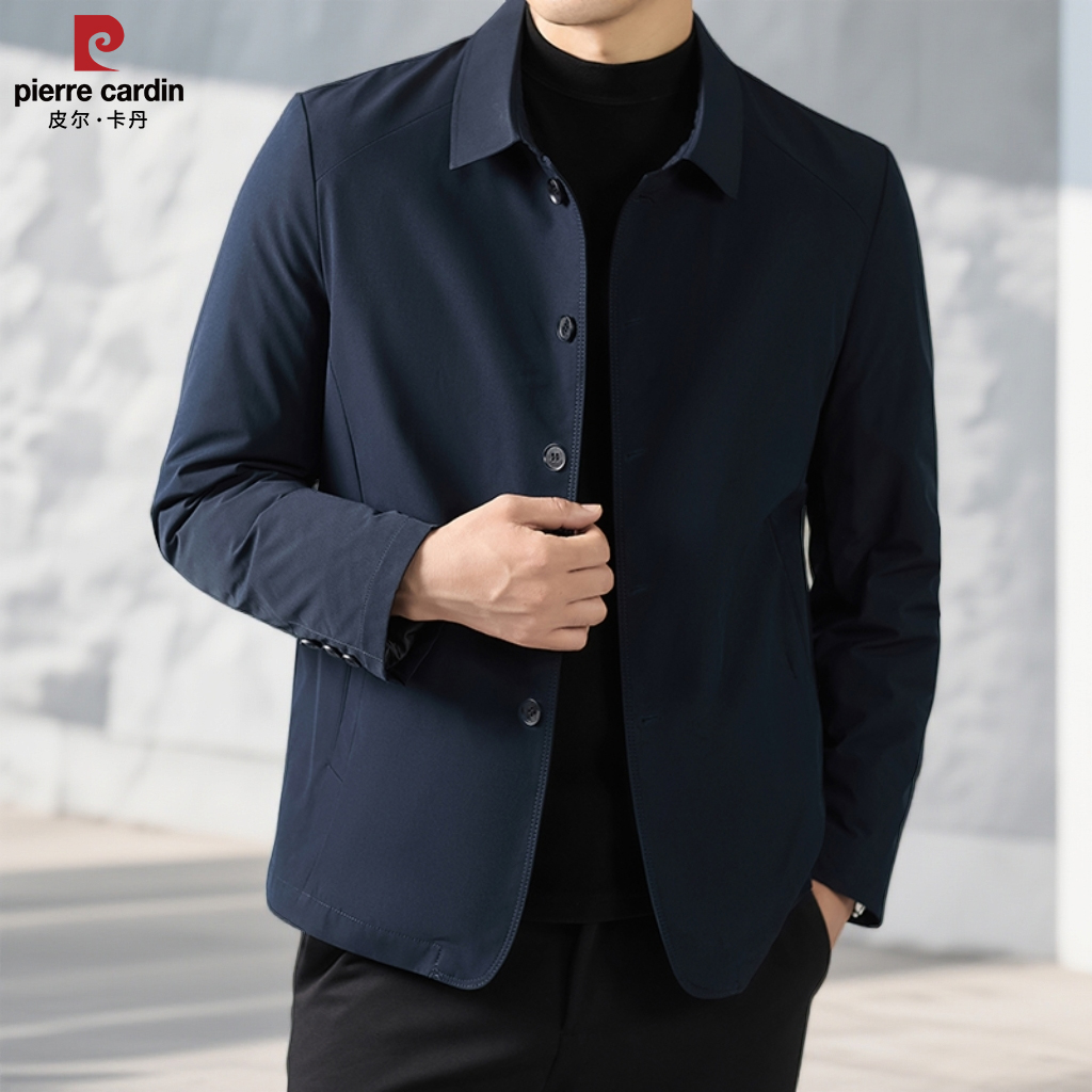皮尔卡丹羽绒服翻领商务休闲抗寒外套夹克新款中年男装派克上衣