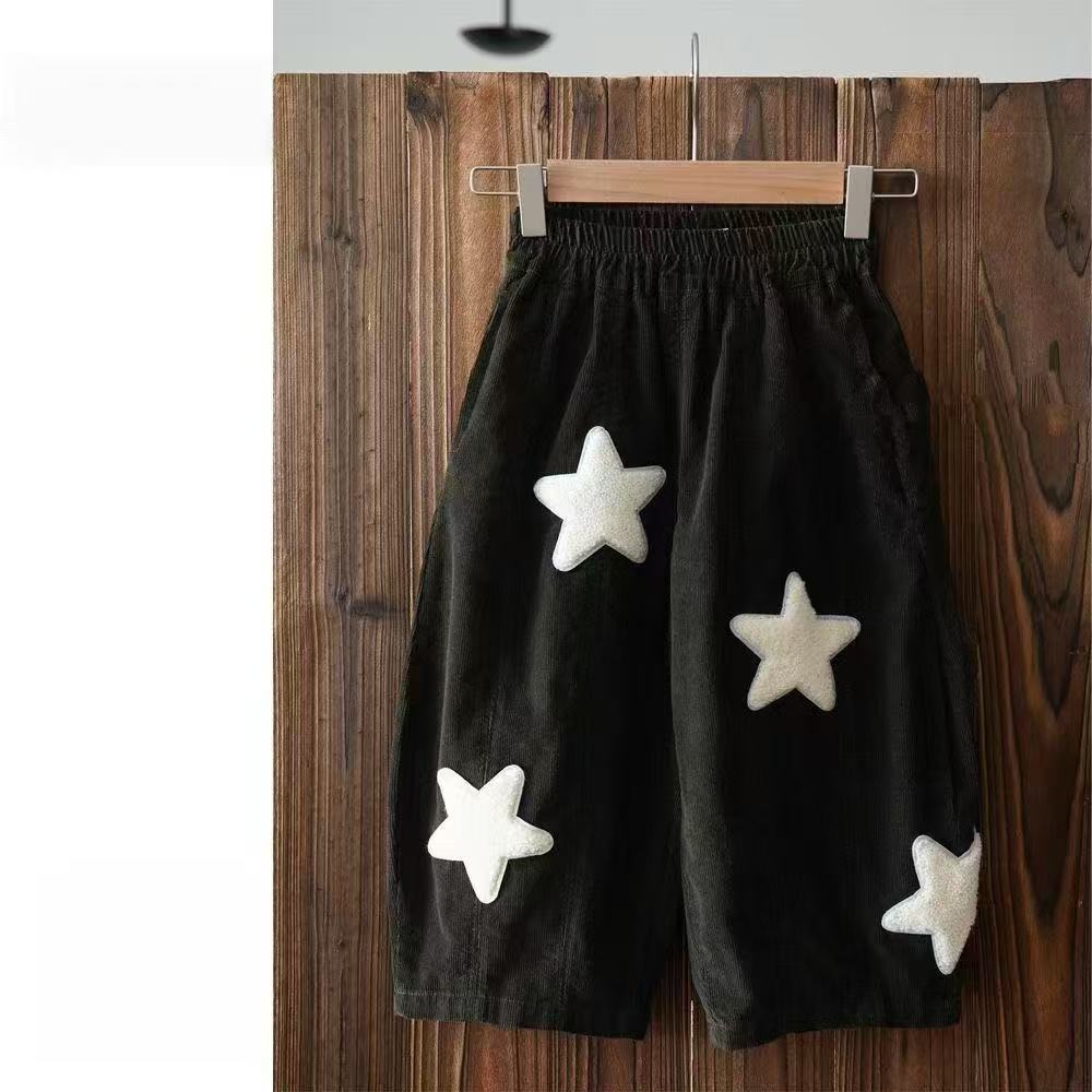 儿童裤子秋冬男女童韩版洋气星星宽松阔腿裤宝宝百搭休闲裤潮 F78